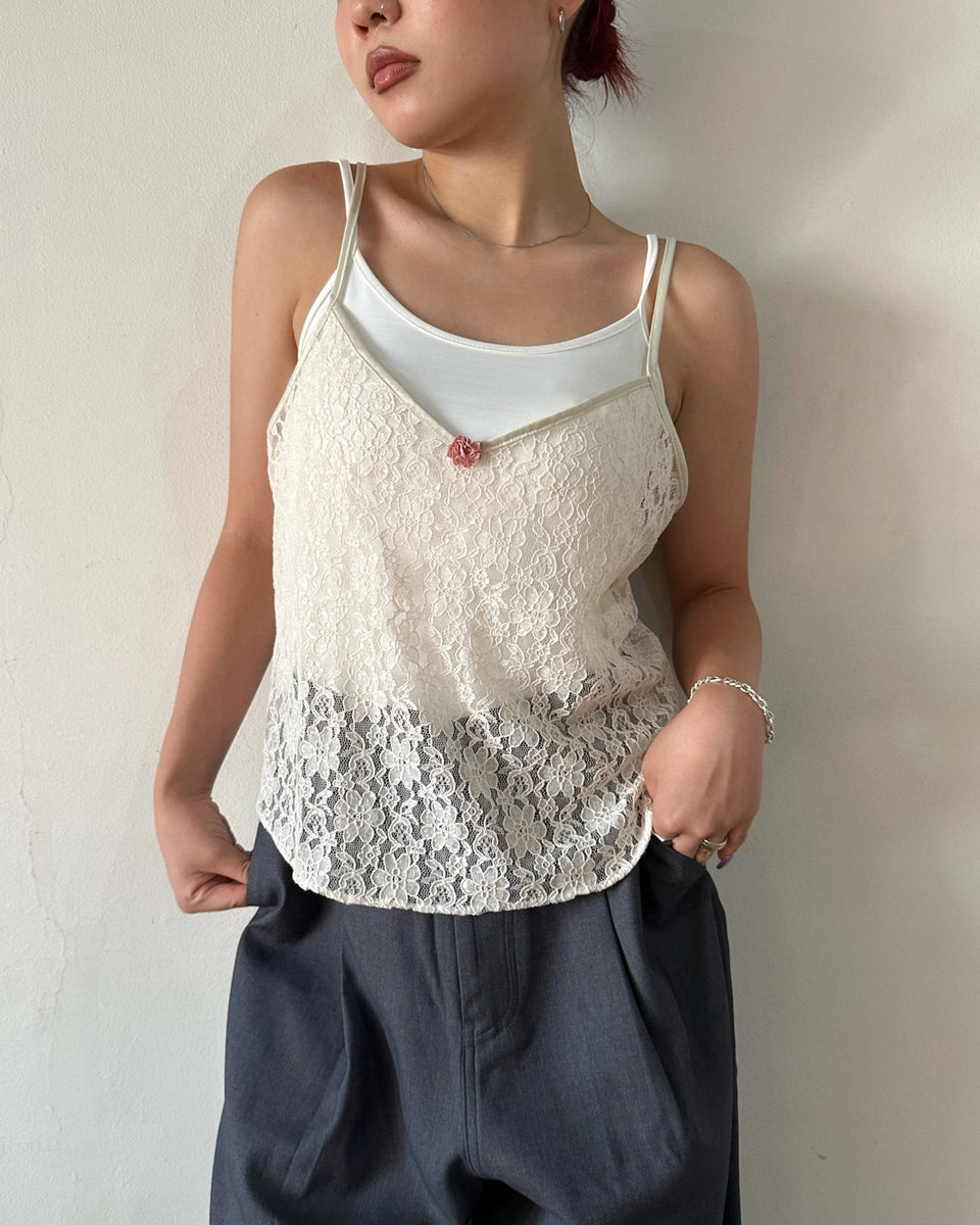 トップス lace up camisole ZW COLLECTION LACE CAMISOLE TOP - Oyster-white | ZARA United