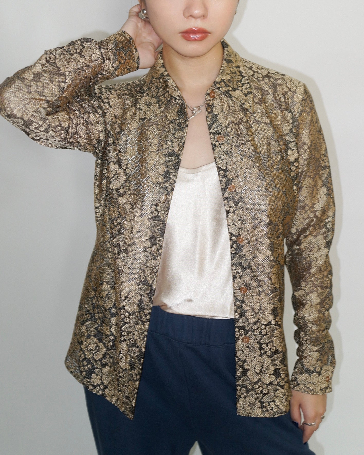 BLACK & BEIGE LACE SHIRT