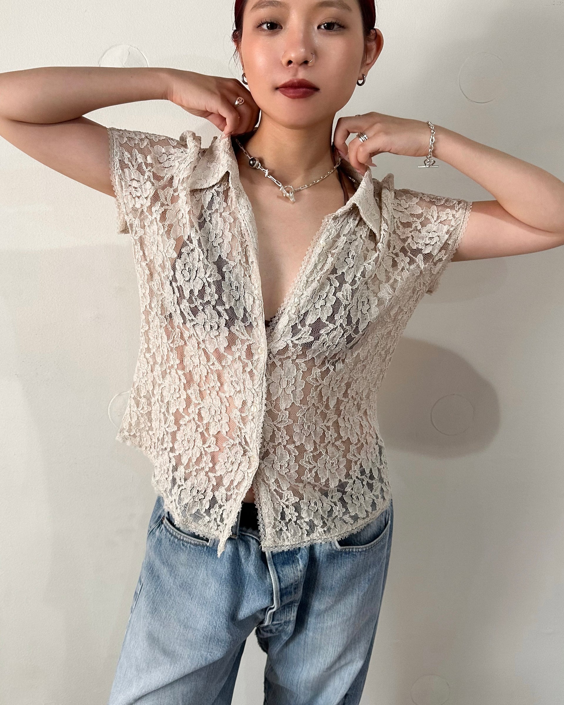 BEIGE LACE SHIRT