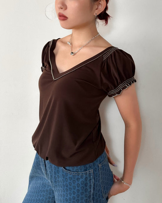 Brown Puff Sleeve Top