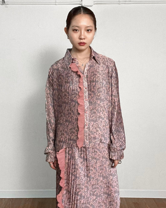Abstract Pleated Blouse [Pink]