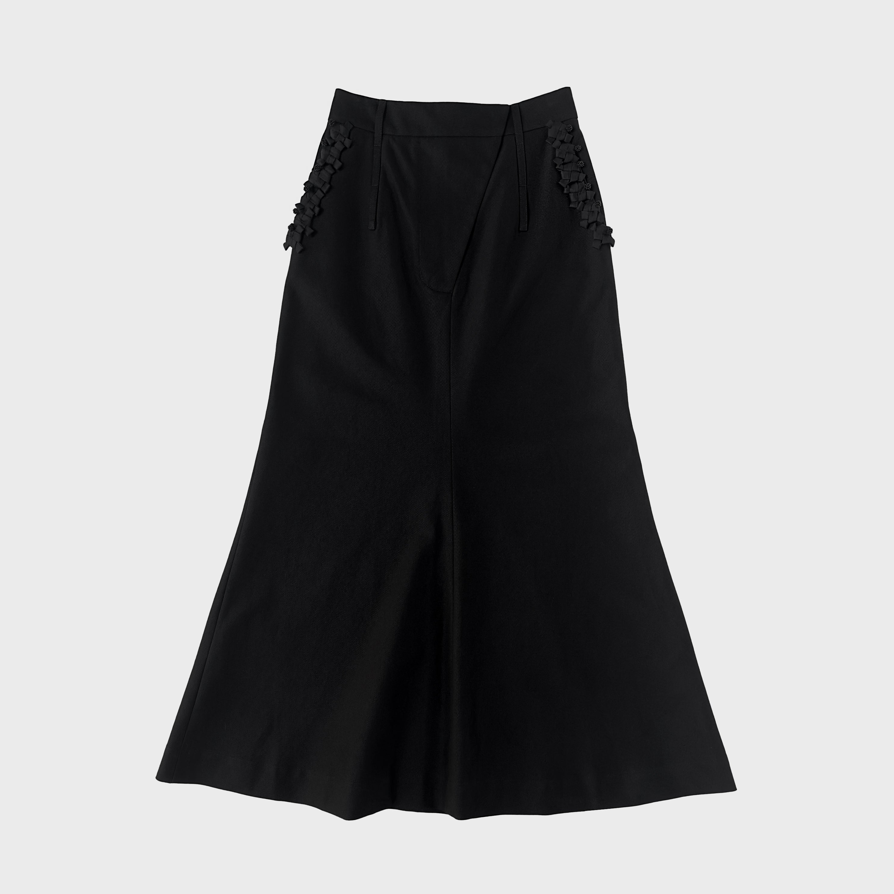Decorative Flared Maxi Skirt [Black] - zuga port