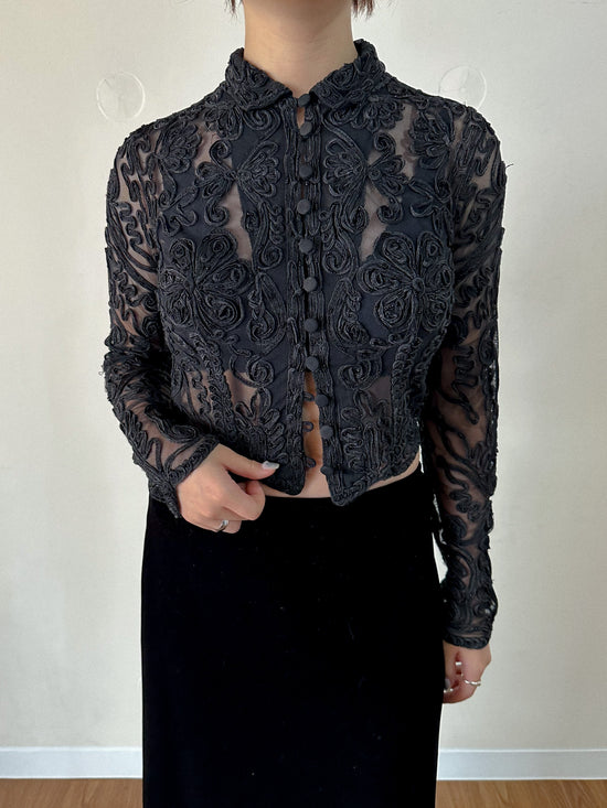 Black Lace Cropped Cardigan