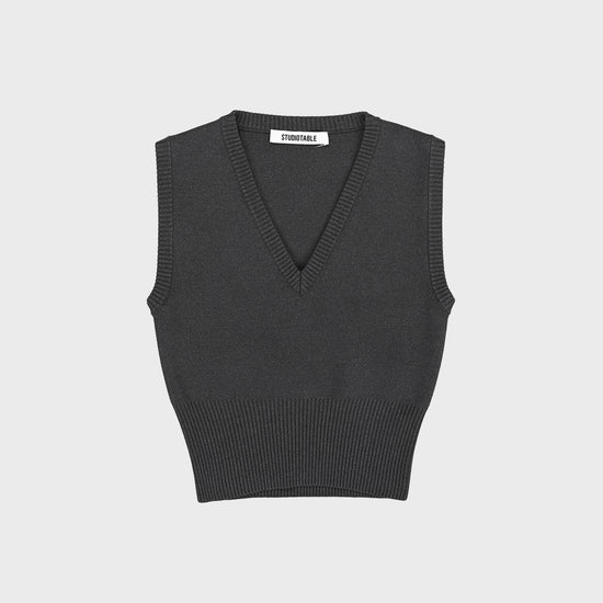 COTTON CROP NECK KNIT VEST